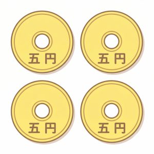 A picture of four simple 5 yen coins.