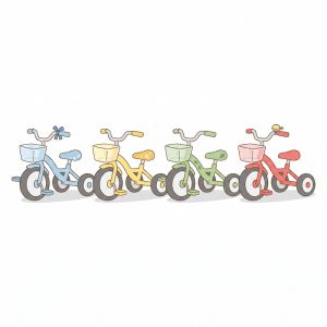 A picture of four tricycles lined up.