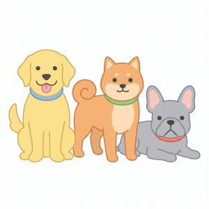 A picture of three dogs.