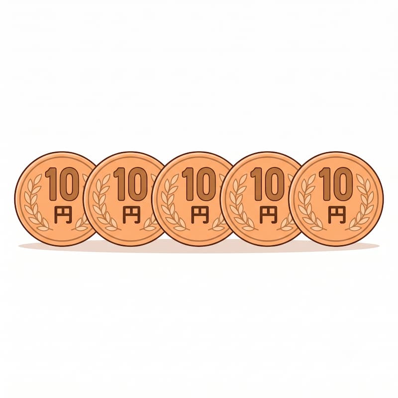 An illustration of five simple 10-yen coins lined up