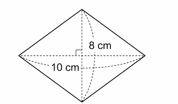 対角線の長さが10cmと8cmのひし形
