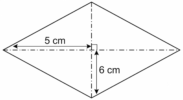 対角線の長さの半分が5cmと6cmになるひし形
