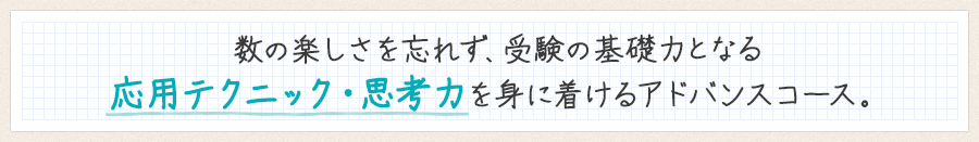 数の楽しさを忘れず、受験のベースとなる応用テクニック・思考力を身に着ける受験基礎コース。